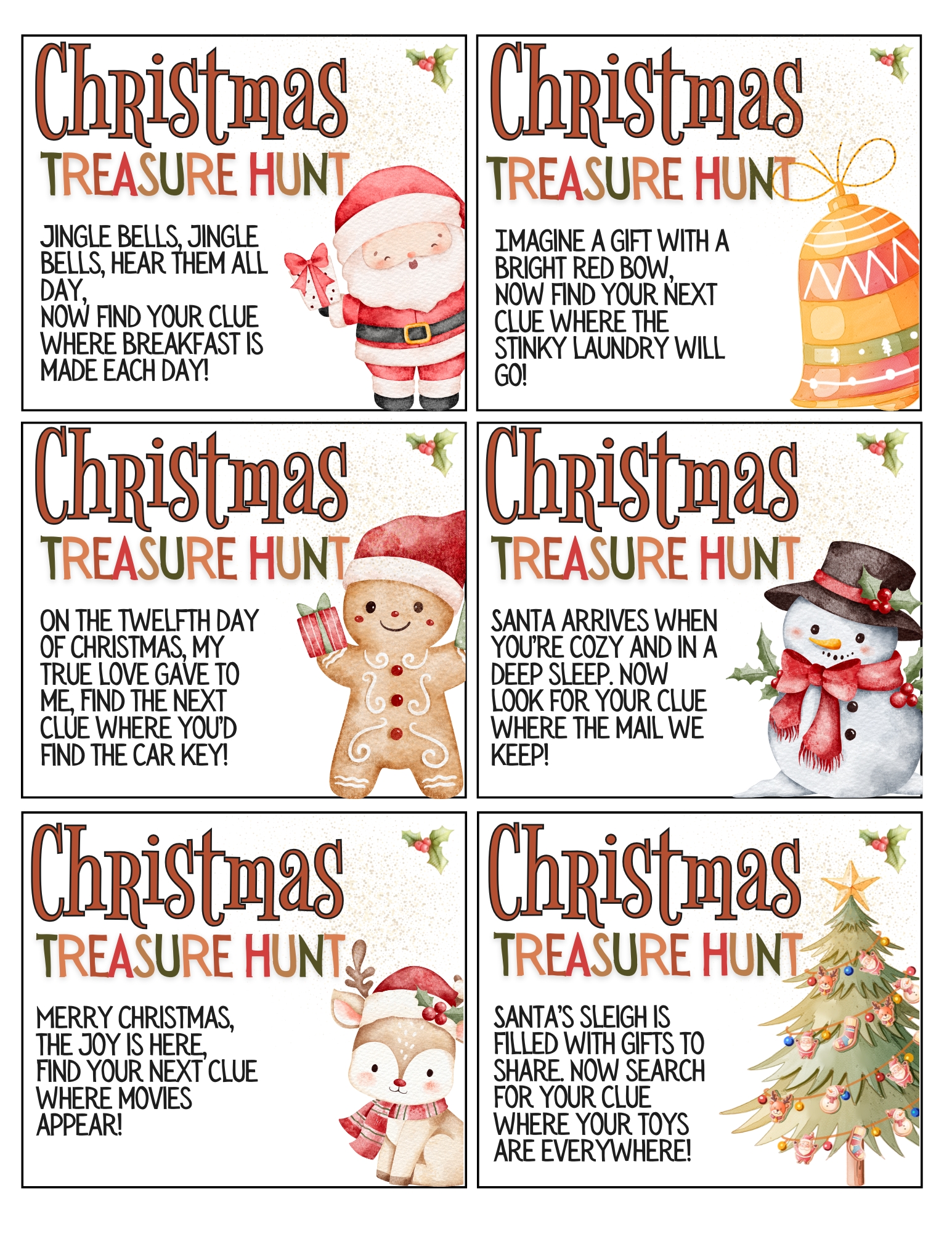 Page of Christmas Treasure Hunt Clues