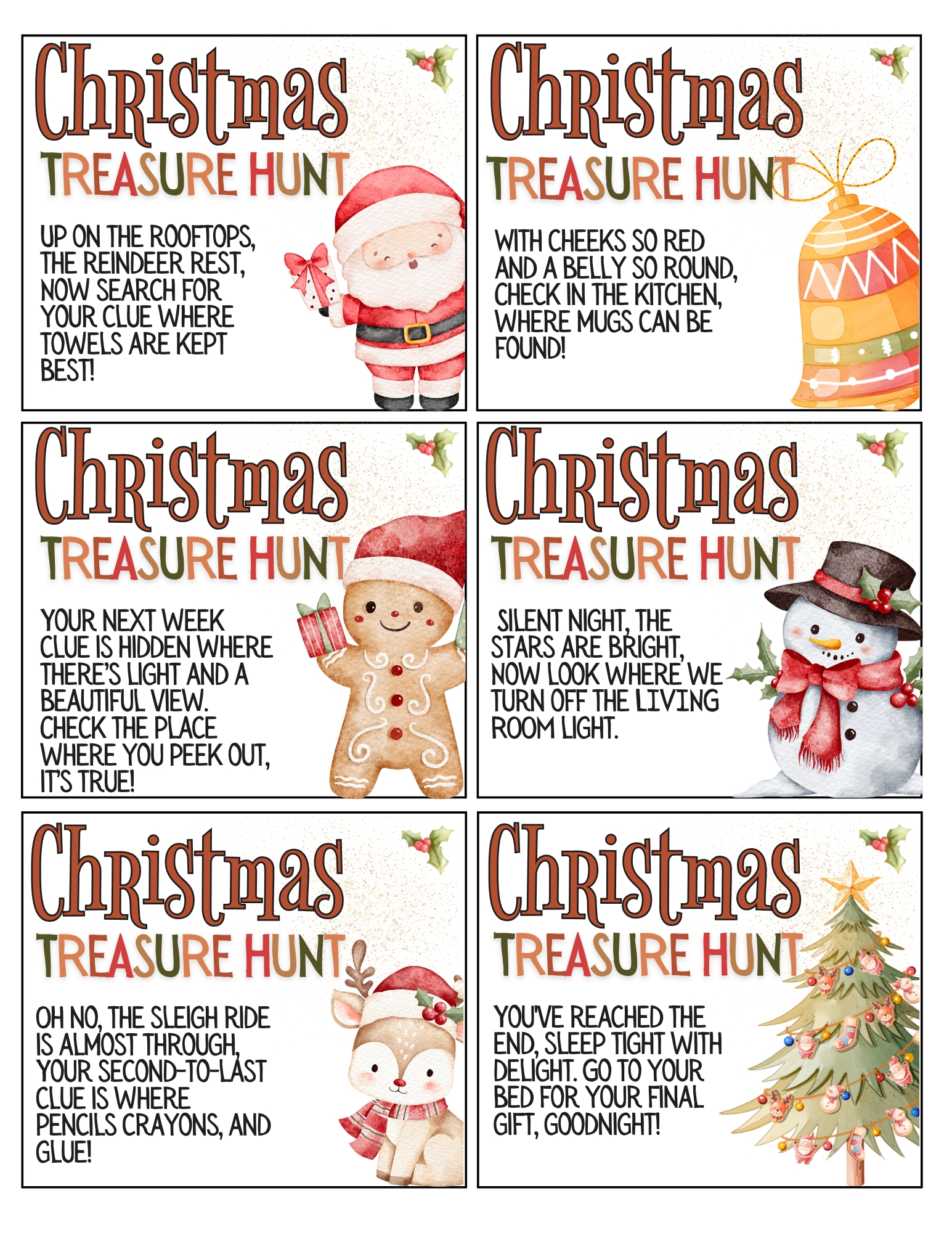 Page of Christmas Treasure Hunt Clues