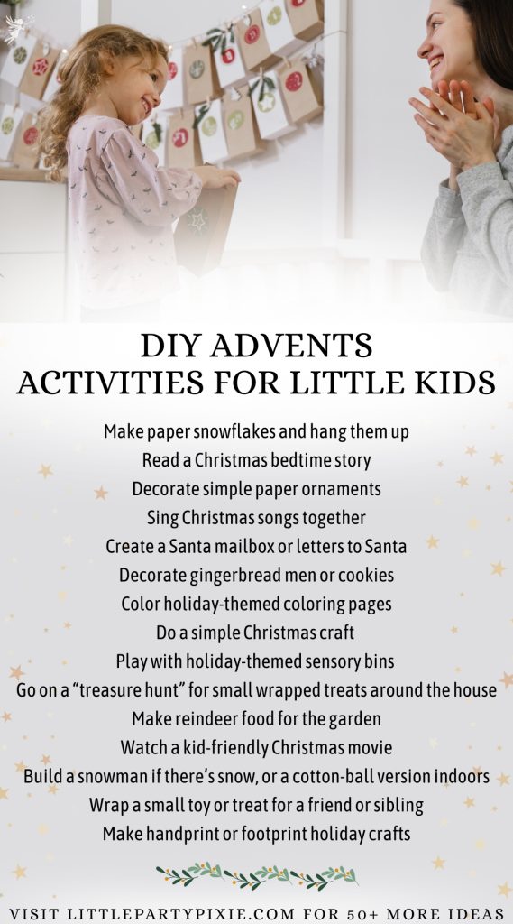 List of activities for little kids at Christmas; ideas for adding to a DIY advent
