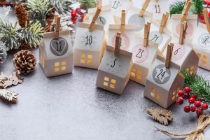 small advent houses with clothes peg