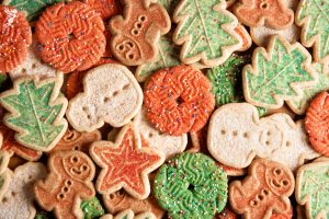 plate of assorted christmas themed cookies