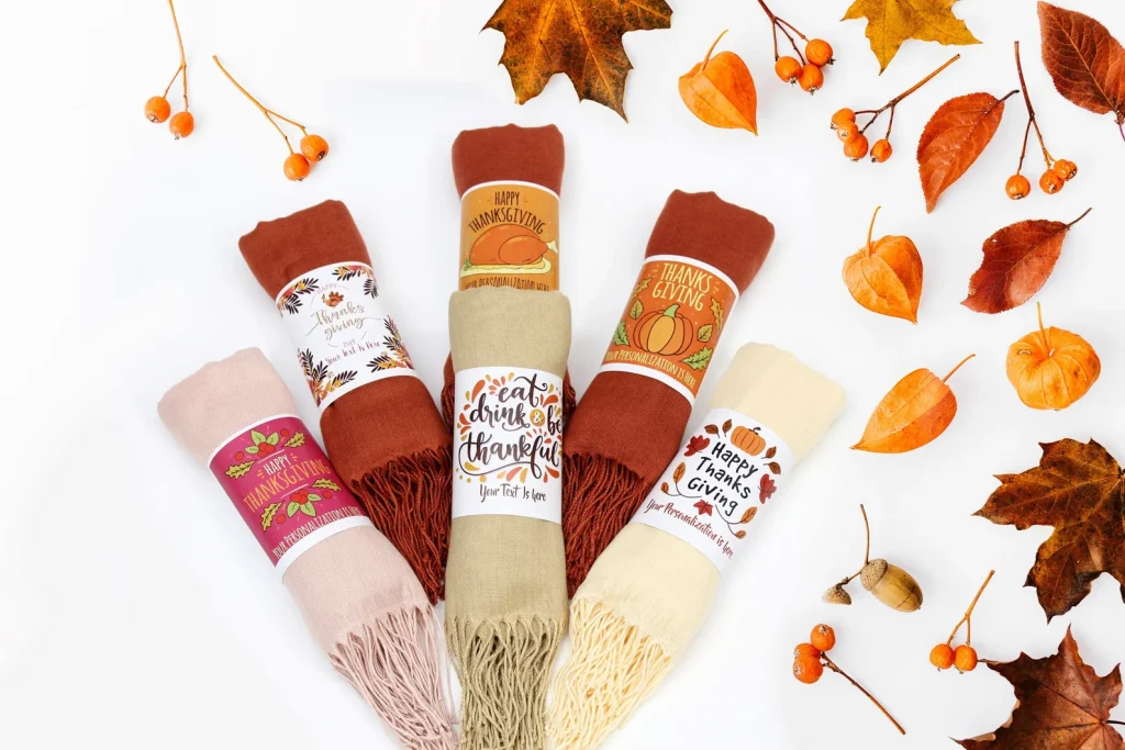 pashminas in rusty fall colors with a labeled thanksgiving favor etsy