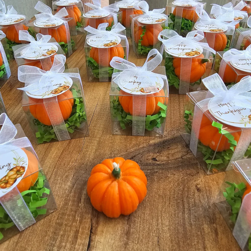 thanksgiving pumpkin shaped candles in plastic favor boxes etsy