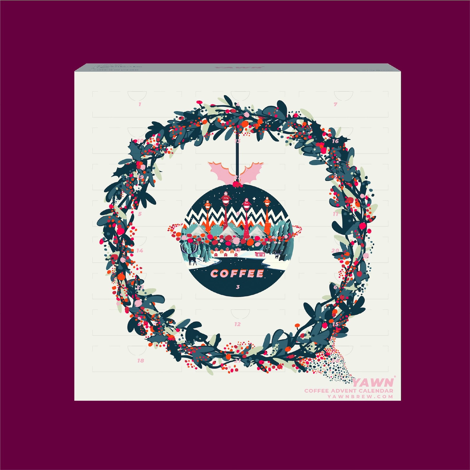 coffee advent calendar box by Yawnbrew containing coffee beans