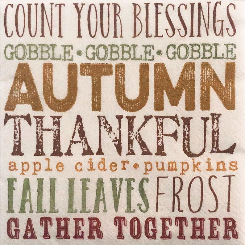 paper napkin with thanksgiving descriptive words etsy