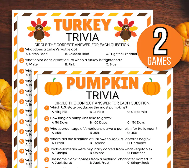 pumpkin and turkey quiz sheets