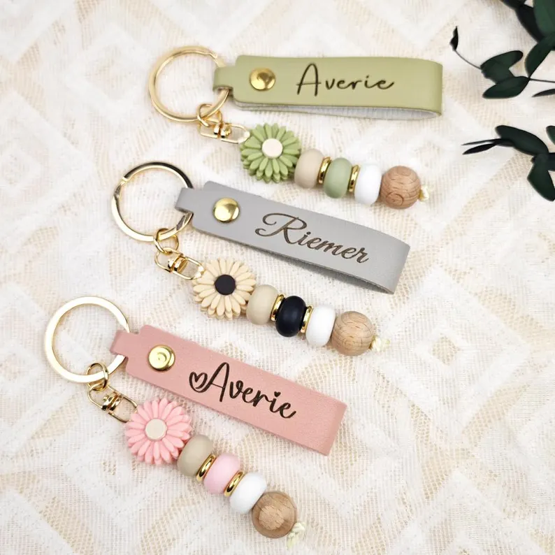 cute pastel leychains with personalized names stamped and beads etsy gift ideas