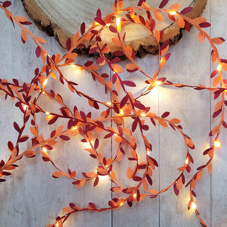 string light golden vine leaves etsy