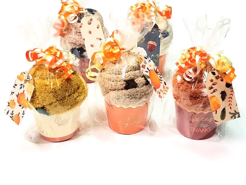 socks in mugs thanksgiving themed with gift tags etsy