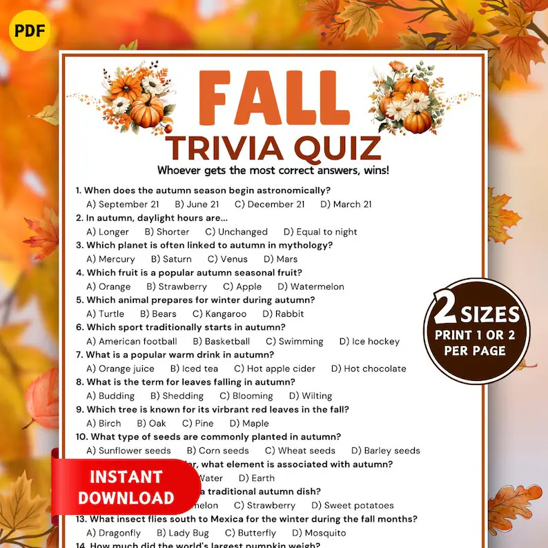 fall trivia quiz etsy