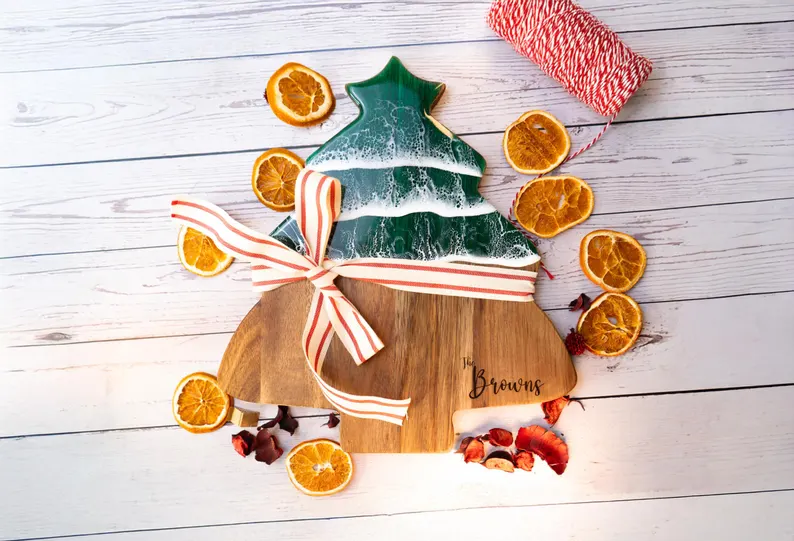 wood and resin christmas tree tray