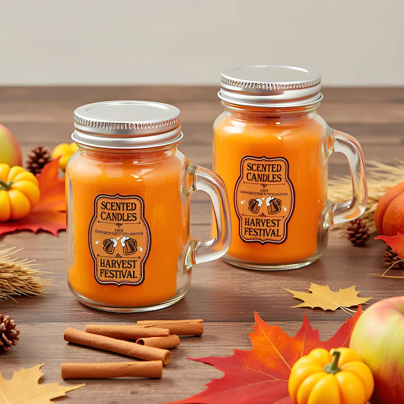 two mason jar candels orange pumpkin spice scent etsy