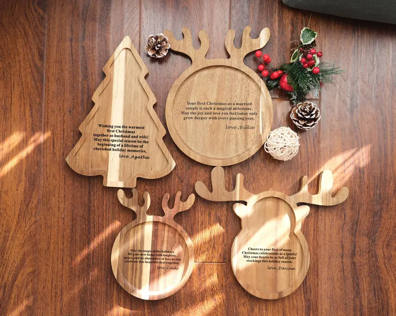 collection of wooden serving trays in different festive shapes etsy