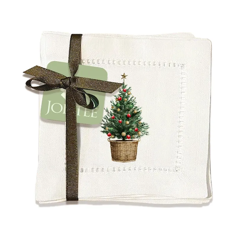 decorative cocktail napkins with christmas trees tied in a ribbon etsy