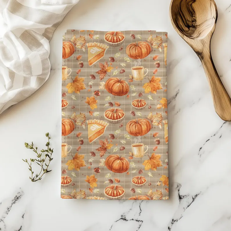 fall themed kitchen towel fltatlay etsy