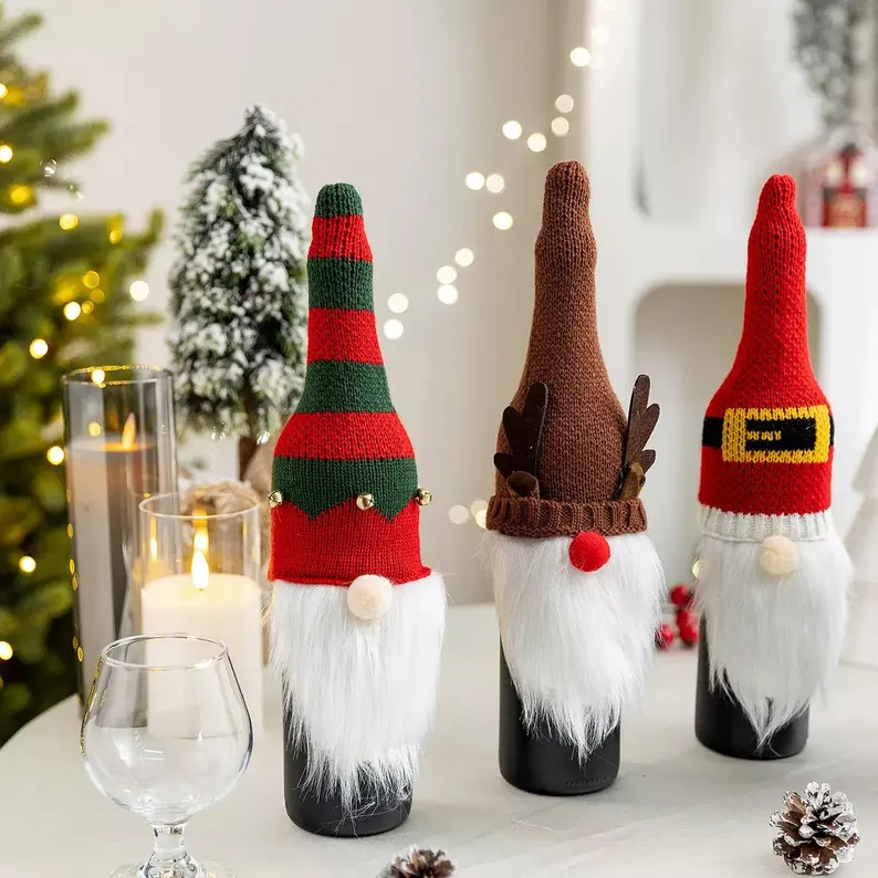 cute woollen gnome wine bottle covers etsy