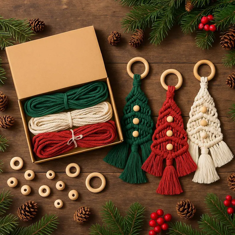 macrami christmas tree diy ornament kit gift etsy