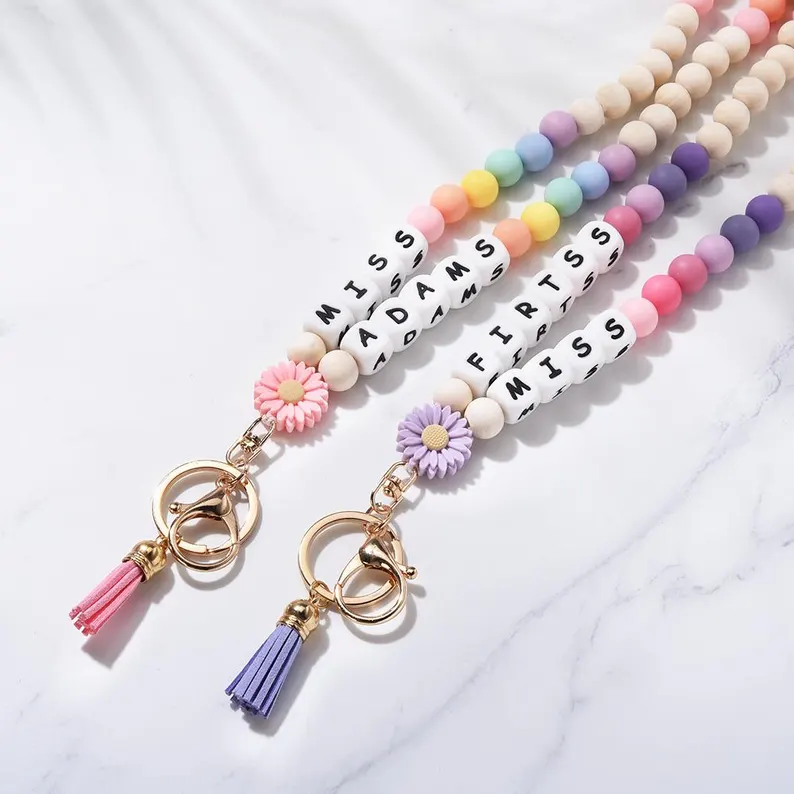 Beaded Teacher Lanyard ID Holder Etsy