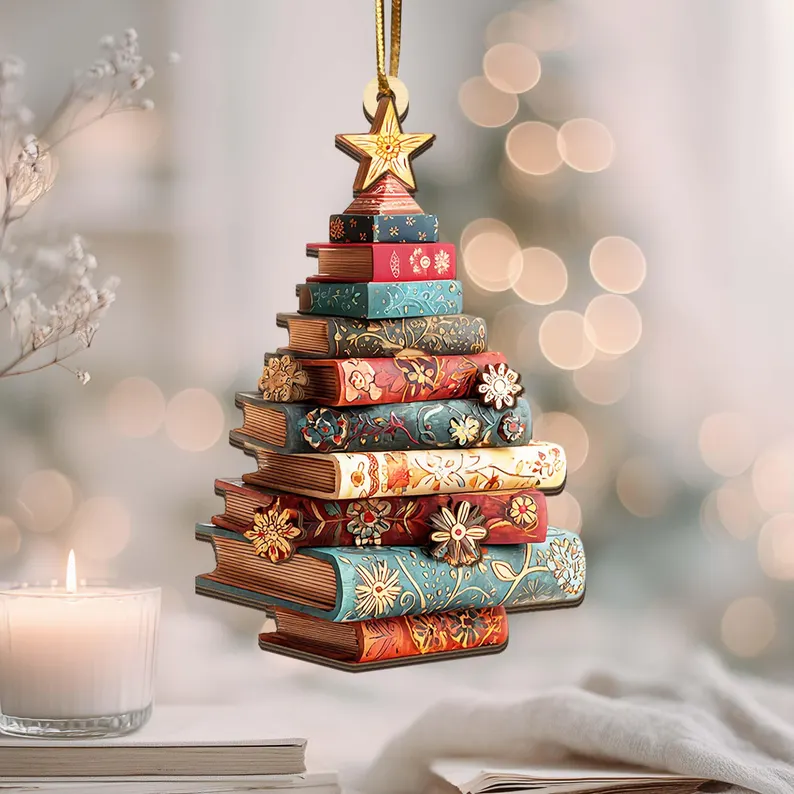 Christmas Book Tree Wood Ornament Etsy
