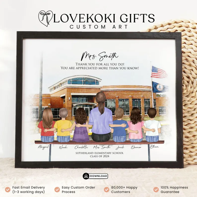 Custom portrait print for teacher Etsy