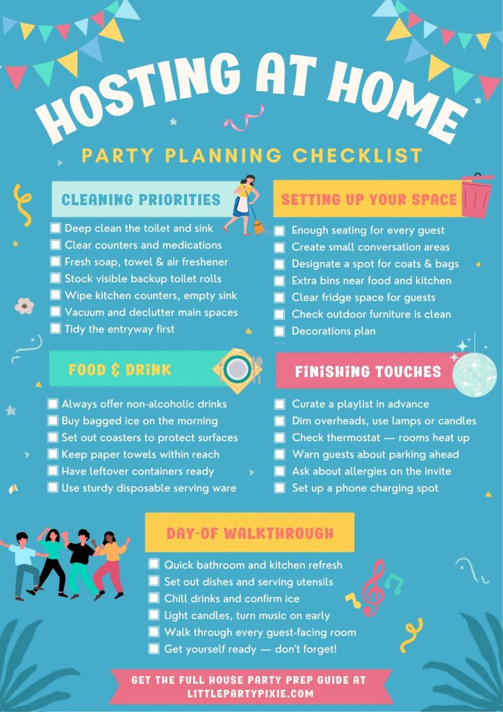 colorful printable checklist for hosting a party at home