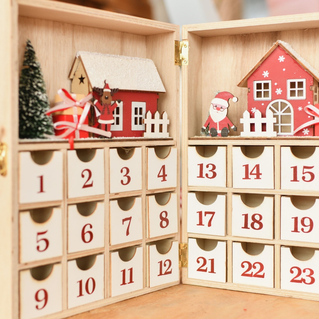 an open wooden box advent calendar