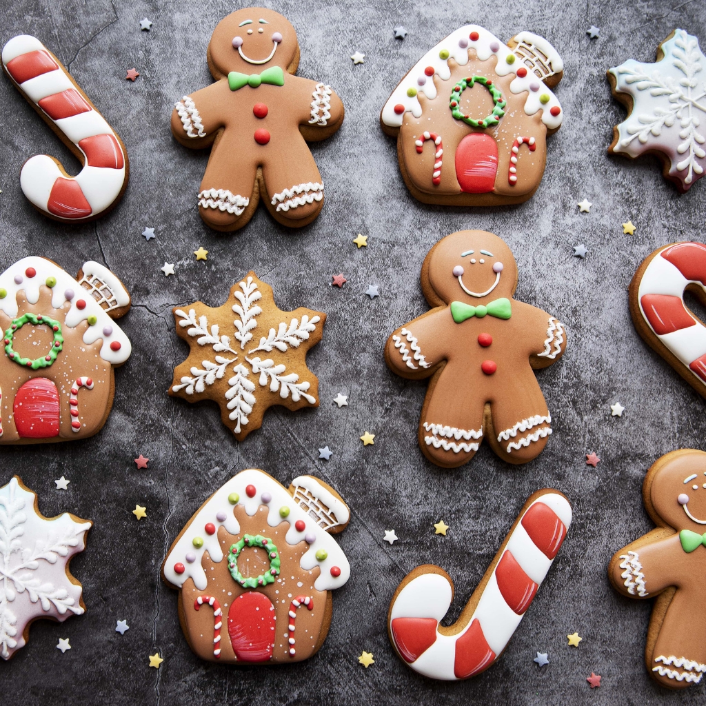 flat lay of christmas cookies on a tray