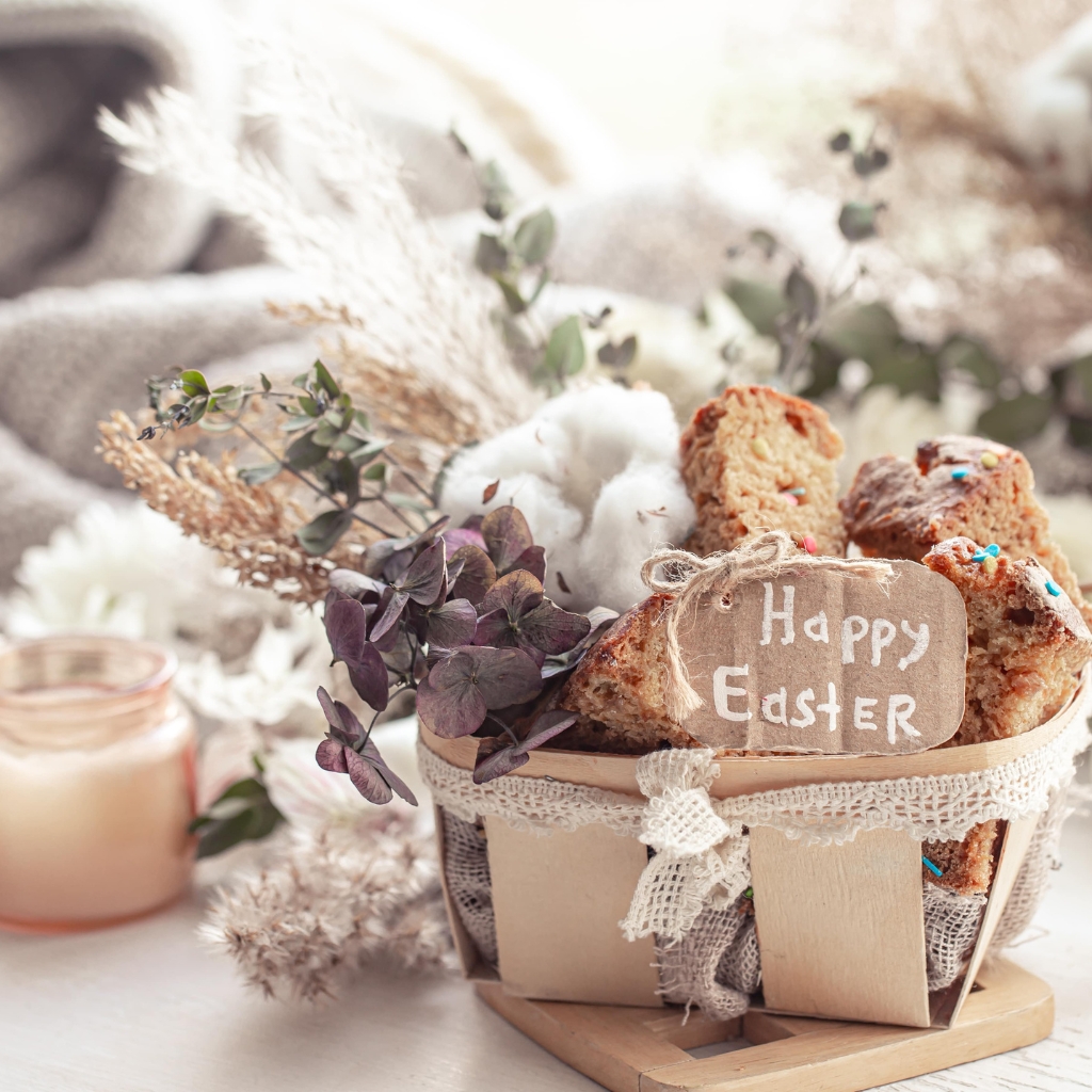 cute easter gift basket in soft pastel colors