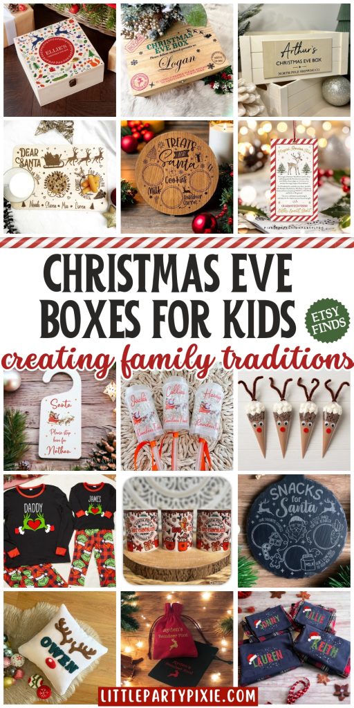 colalge of images things to include in a christmas eve box