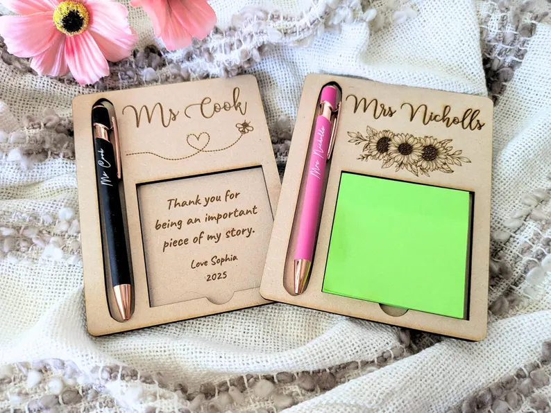 personalized Pen & Wooden Sticky Note Holder Etsy