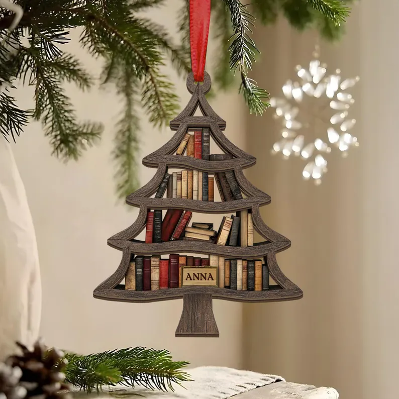 Wood Book Tree Christmas 2025 Ornament Etsy