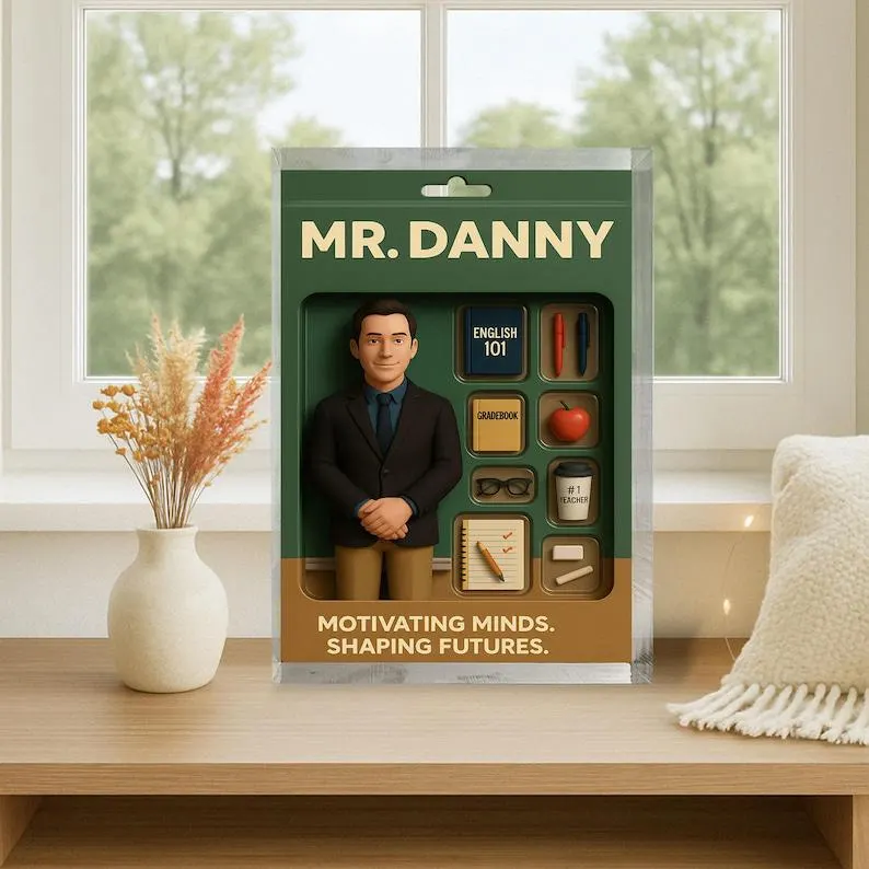 custom acrylic figurine with teachers name for male teachers