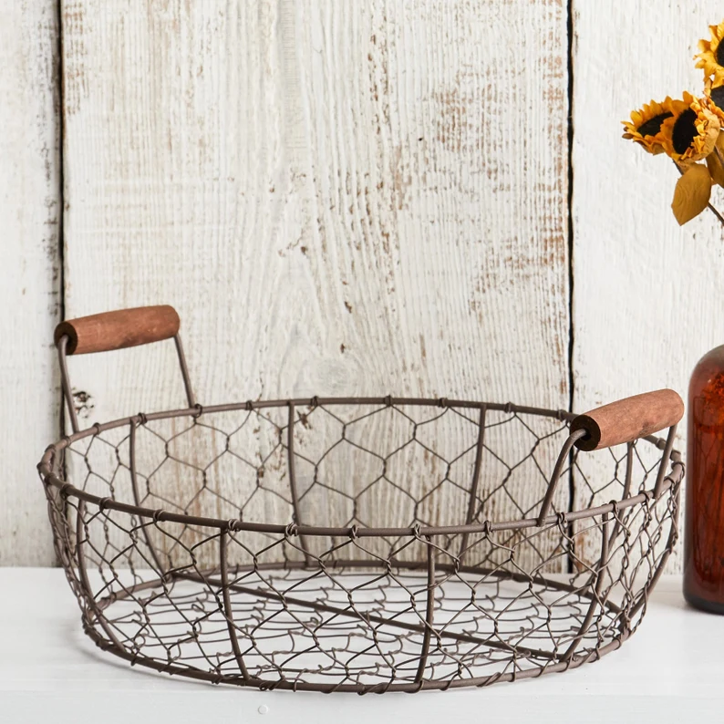 rustic wire and wood basket for guest room in rustic setting etsy
