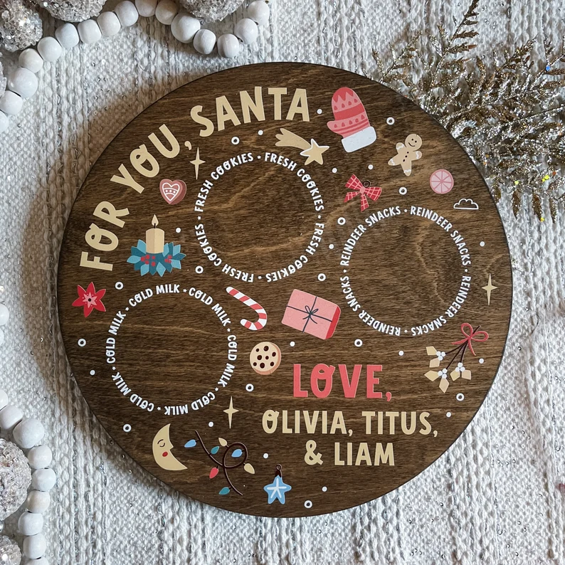 Round Wooden Personalized Santa Treats board Etsy