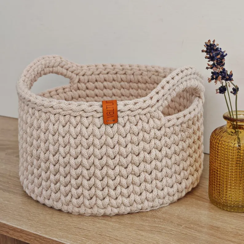 crochet basket in cream color etsy