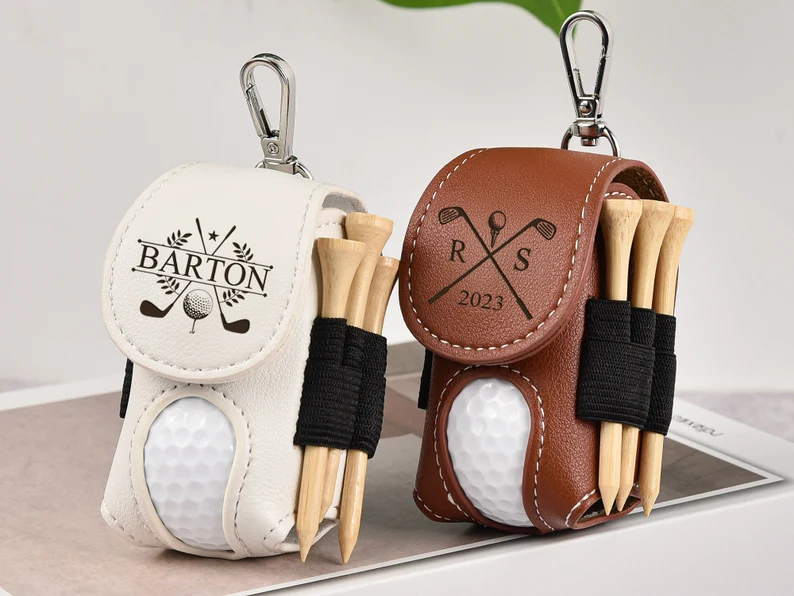 golf ball and tees in leather keyring