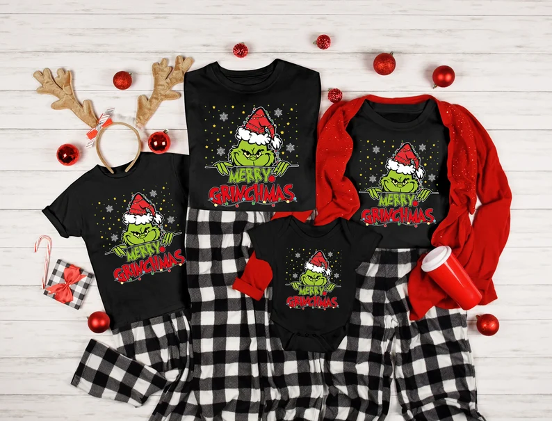 grinch themed black family tshirt set