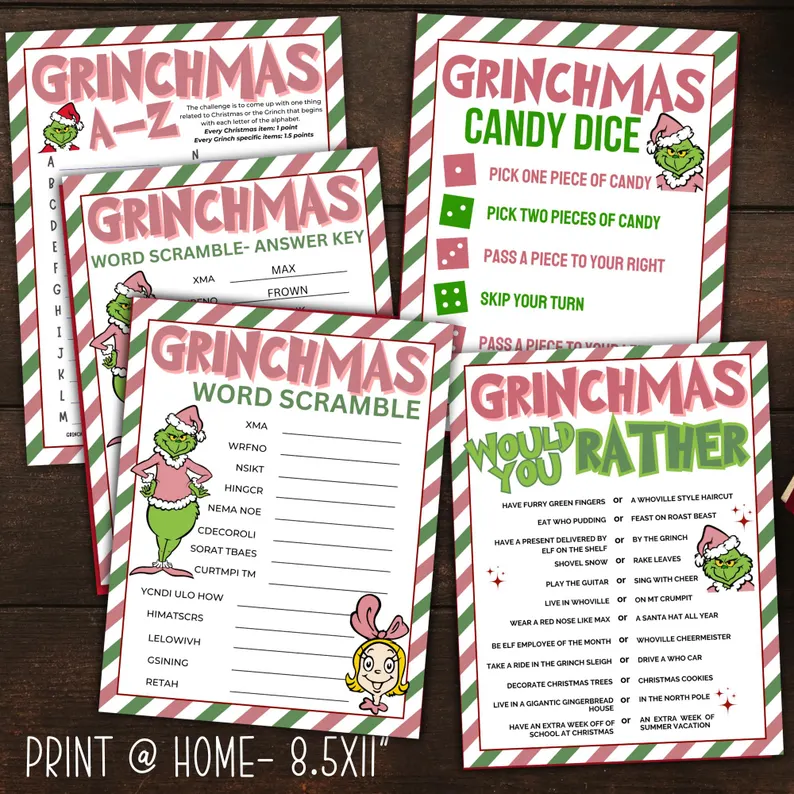 grinch printable games etsy