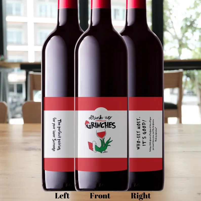grinch wine bottle labels to print make own wine favors adults grinch aprty etsy