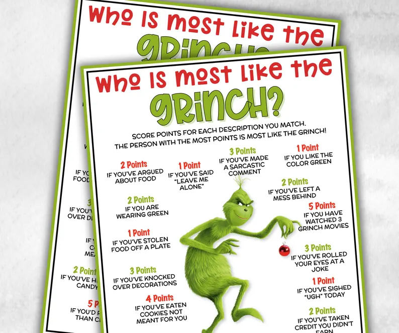 who is the most like grinch party game etsy