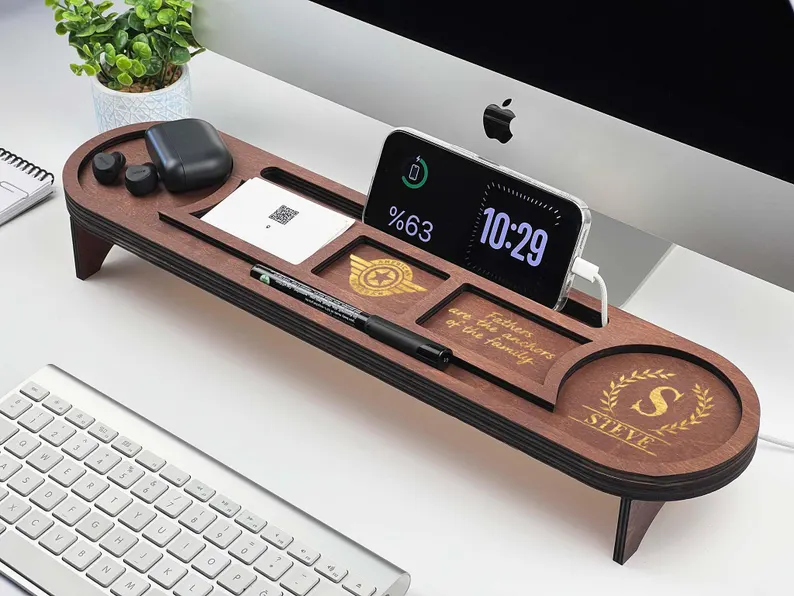 wood persoanlized desk organizer etsy