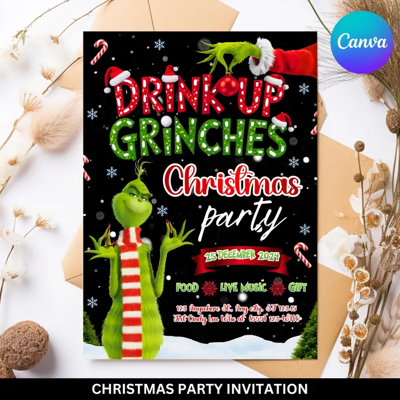 drink up grinches adult invite etsy