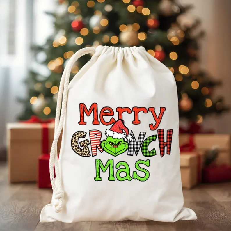 merry grinchmas cloth party favor bags