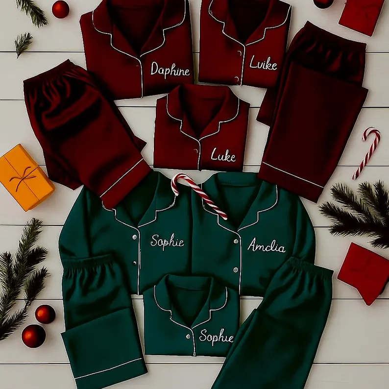 satin christmas pajama sets etsy