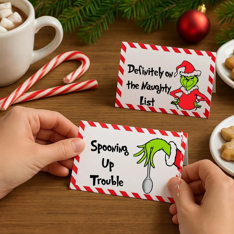 table tent food cards for christmas in grinch theme etsy