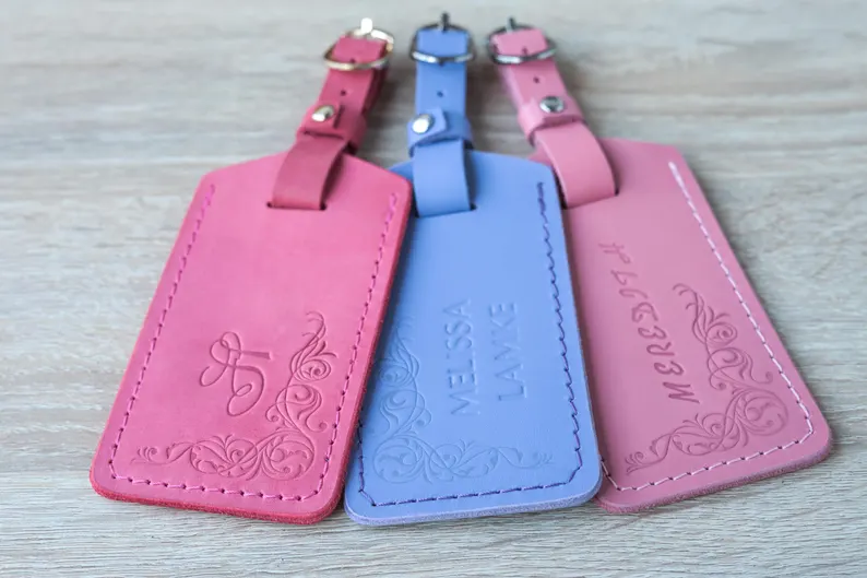 pastel colored luggage tags