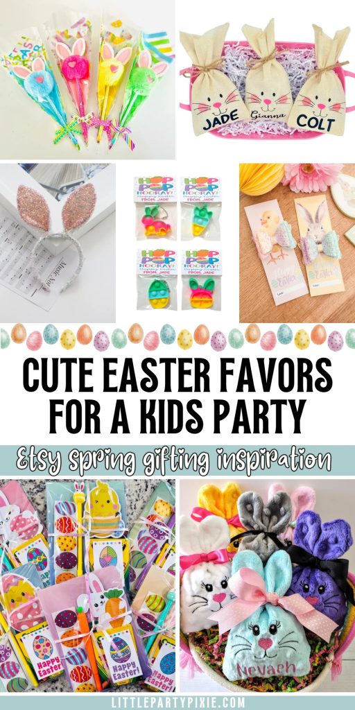 collage of small items which can be given as easter party favors from Etsy