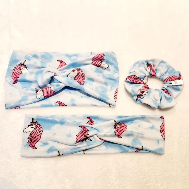 unicorn design headbands and scrunchie ety