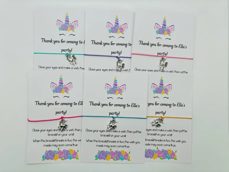 unicorn bracelets silver with colored bands thank you cards etsy