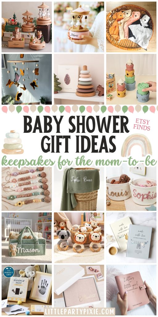collage of images cute nursery items and baby gifts for a baby shower etsy products